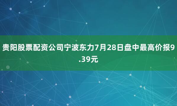贵阳股票配资公司宁波东力7月28日盘中最高价报9.39元